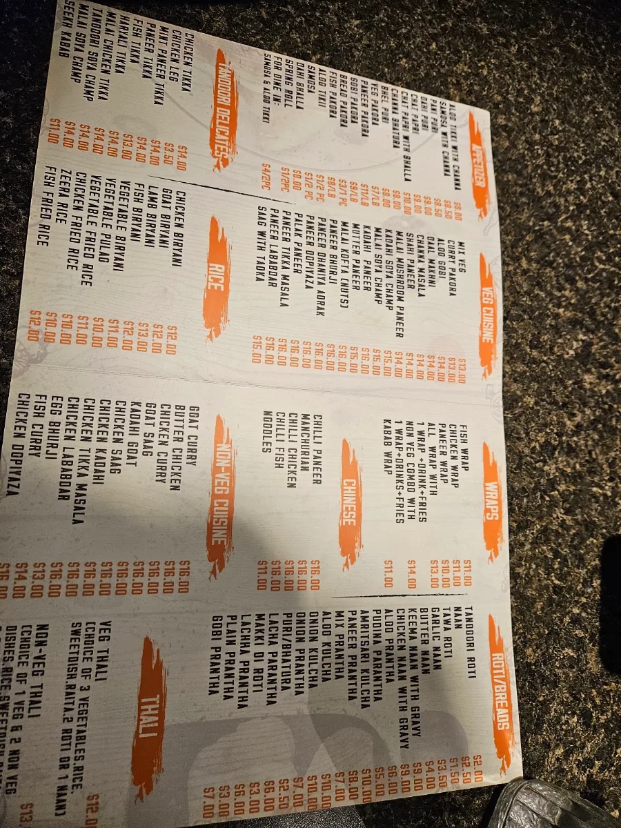 Menu, Lally's Sweets & Tandoori Restaurant