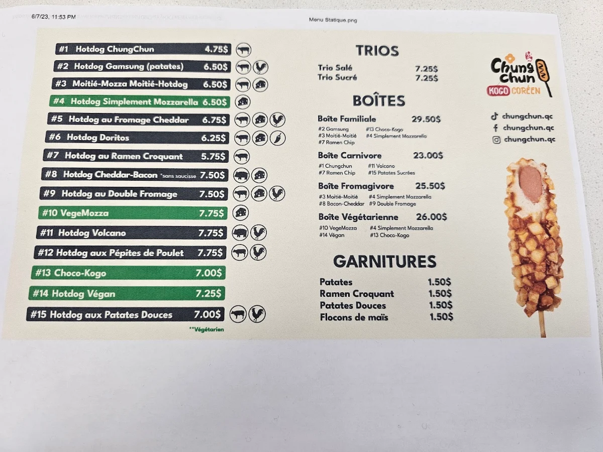 Menu, Chungchun Kogo Coreen