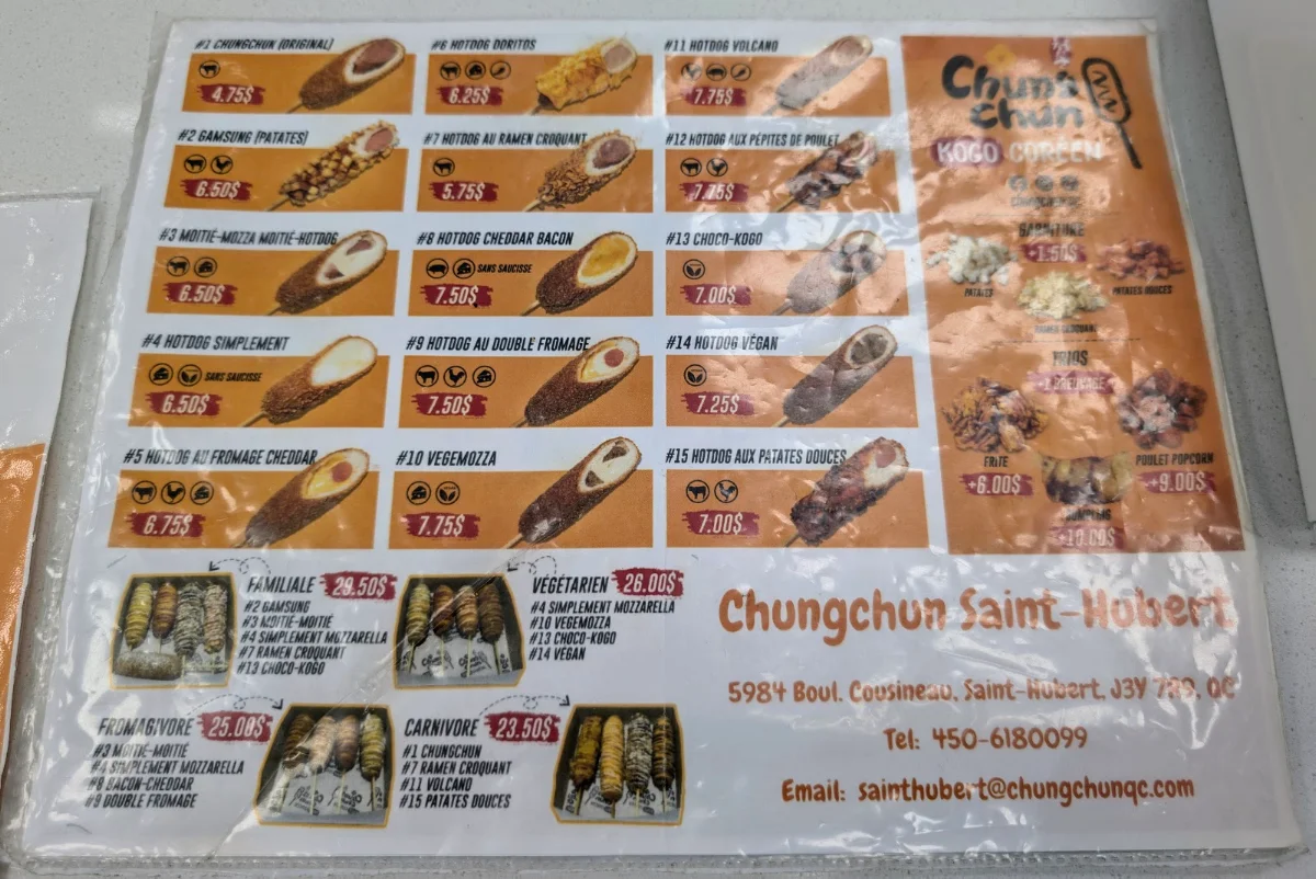 Menu, Chungchun Kogo Coreen