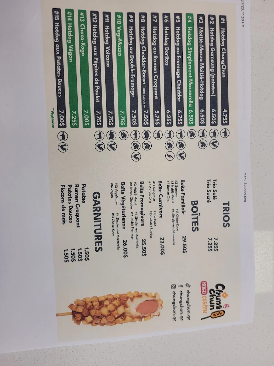 Menu, Chungchun Kogo Coreen