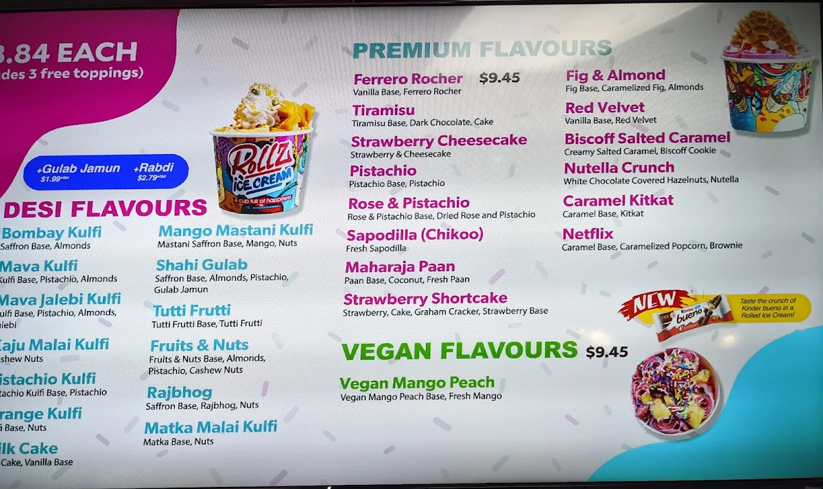 Menu, Rollz Ice Cream & Dessert Ajax