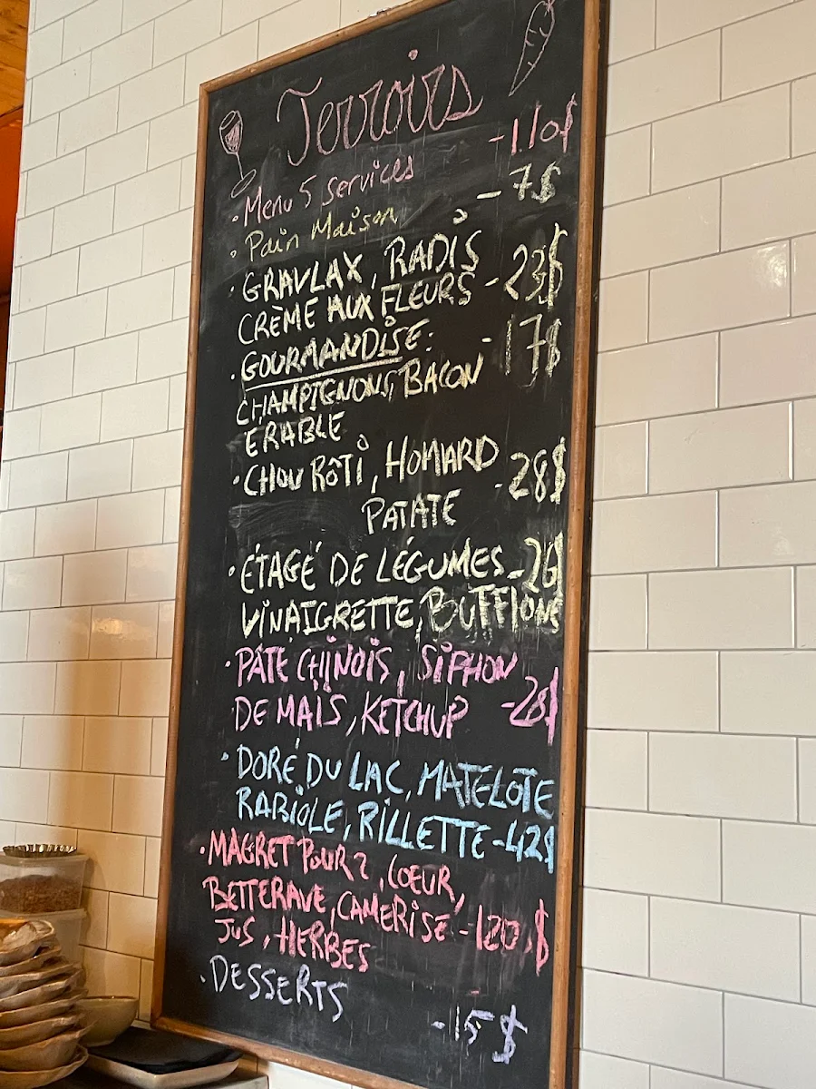 Menu, Terroirs Restaurant