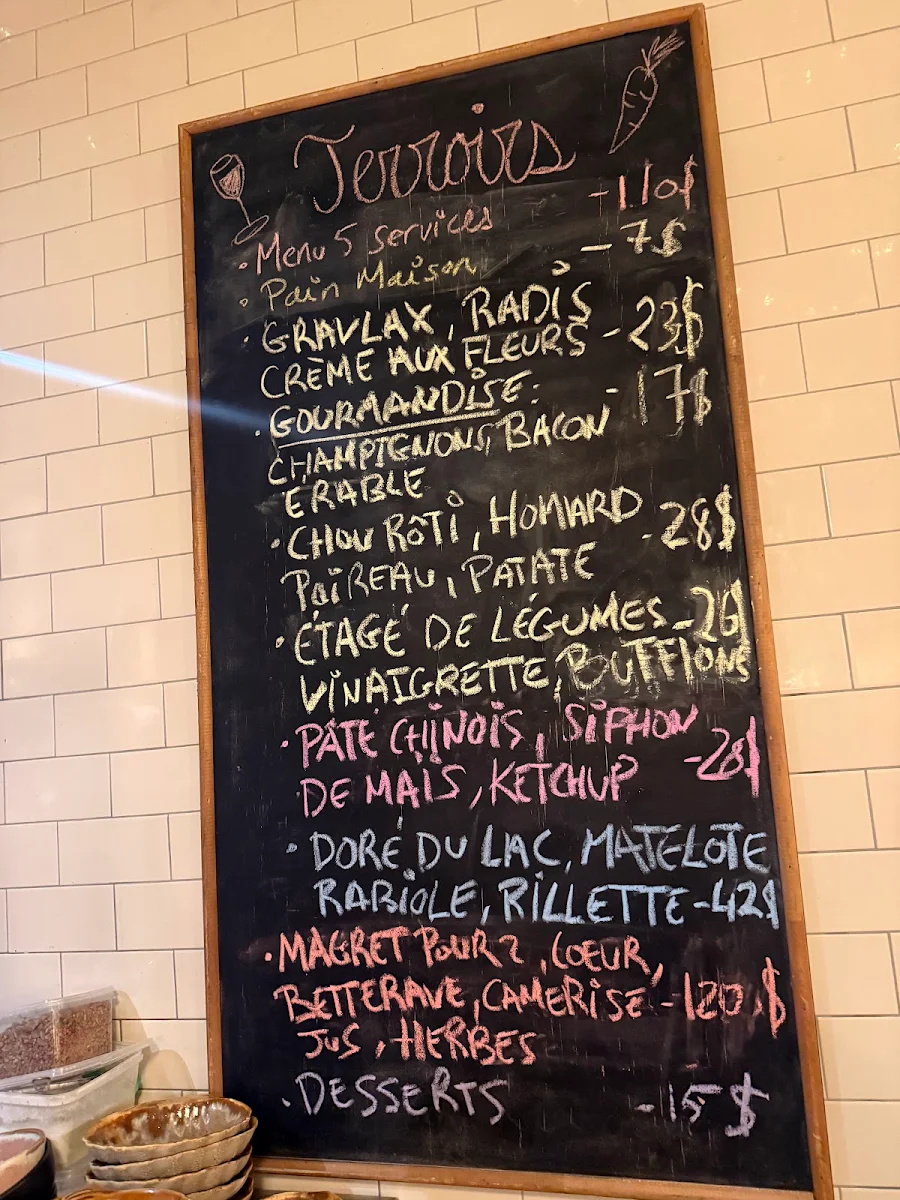 Menu, Terroirs Restaurant