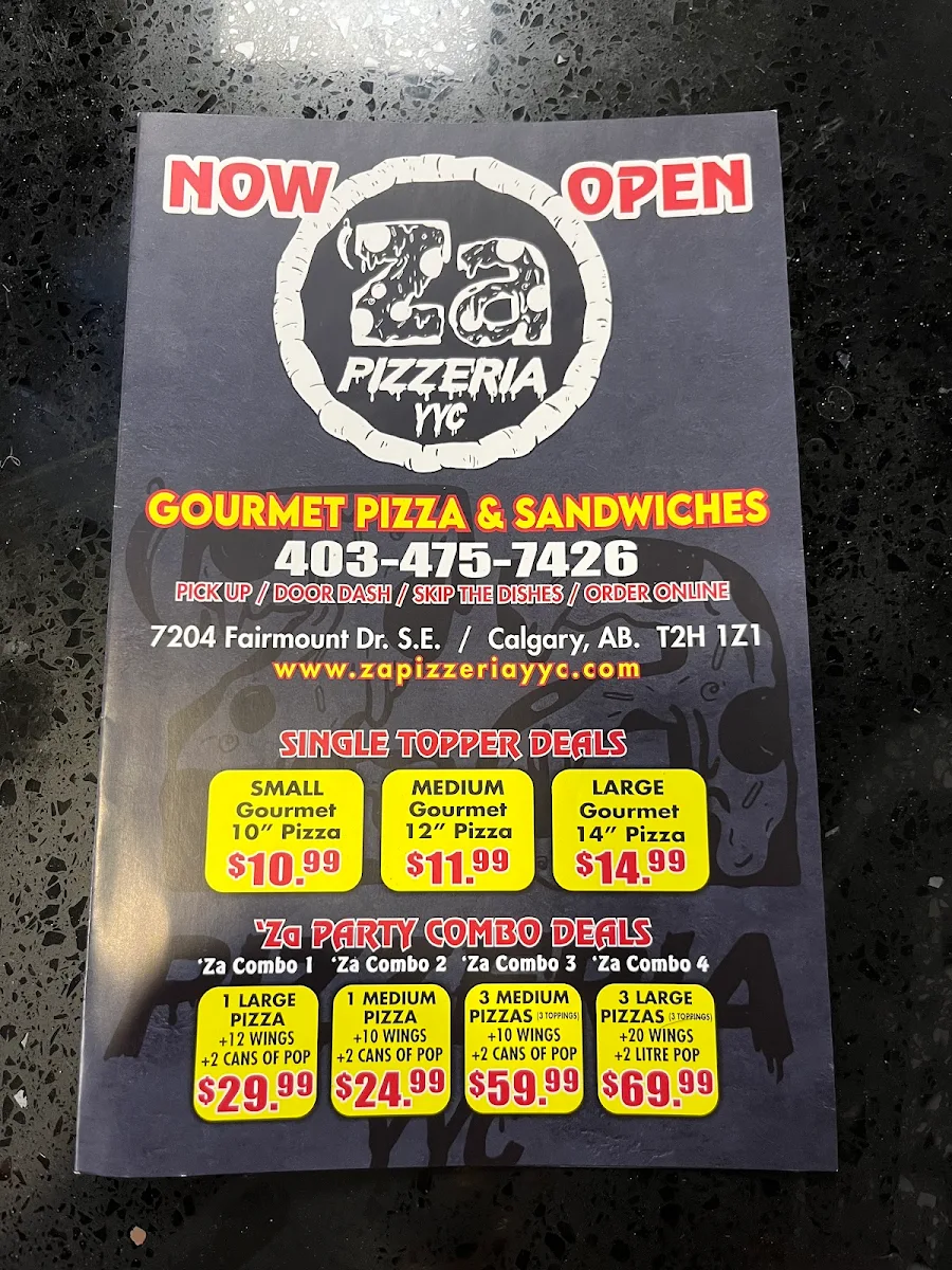 Menu, Za Pizzeria YYC