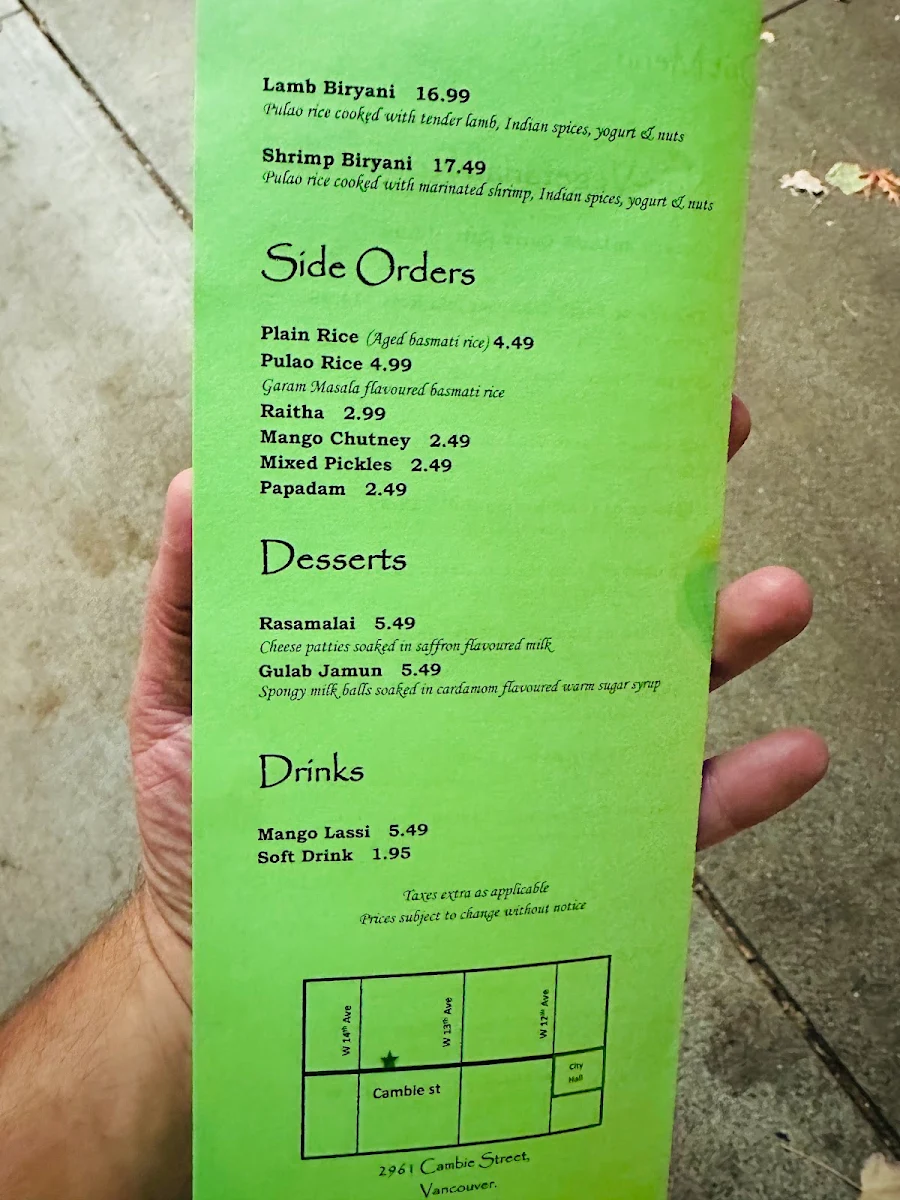 Menu, Indian Roti Kitchen