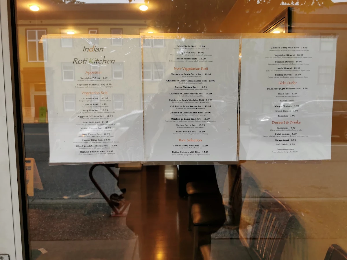 Menu, Indian Roti Kitchen