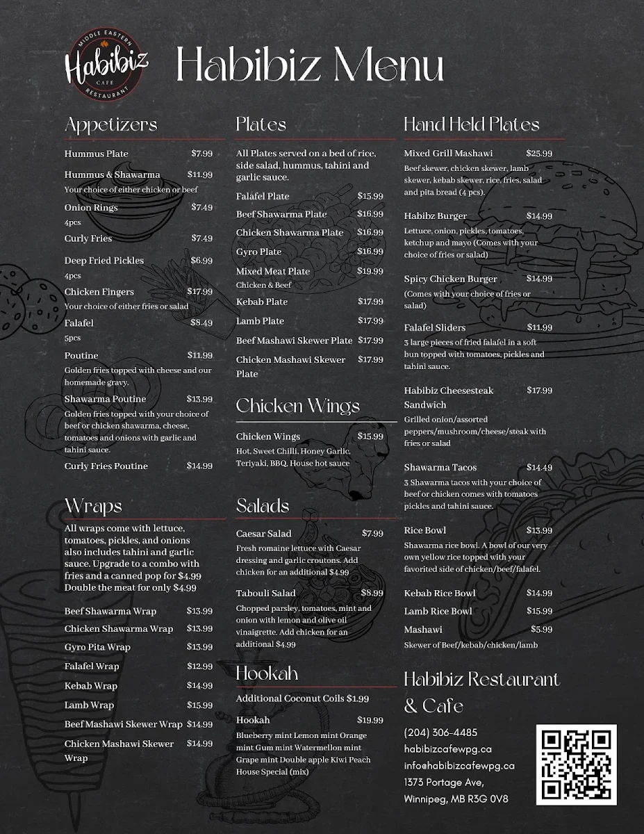 Menu, Habibiz Cafe
