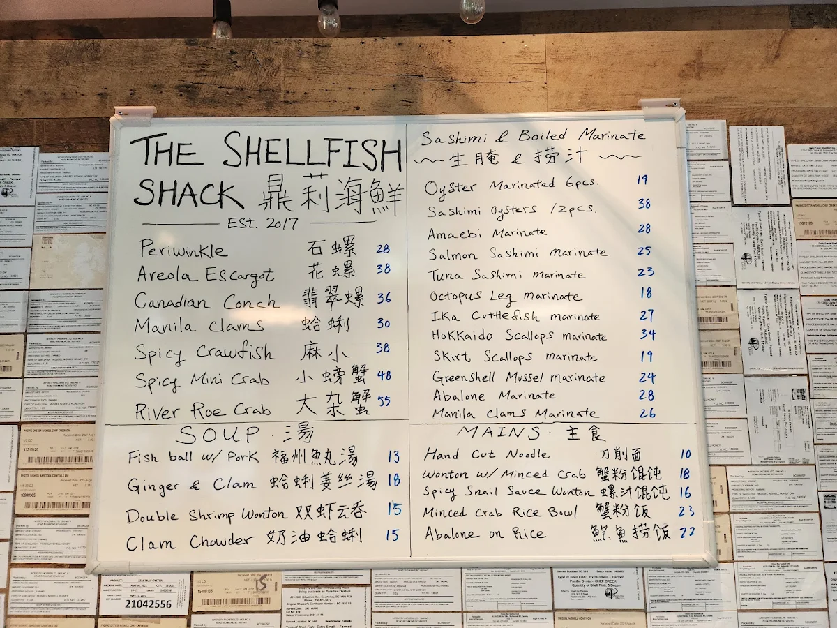 Menu, The Shellfish Shack