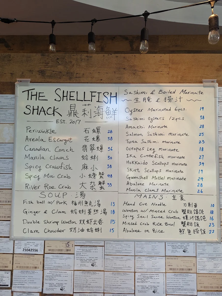 Menu, The Shellfish Shack