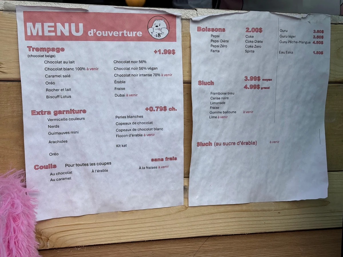 Menu, Crèmerie -18°