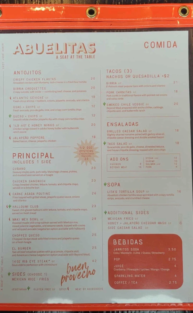 Menu, Abuelita’s