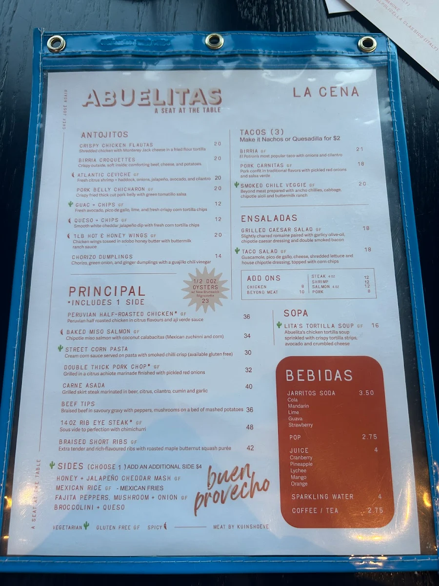 Menu, Abuelita’s