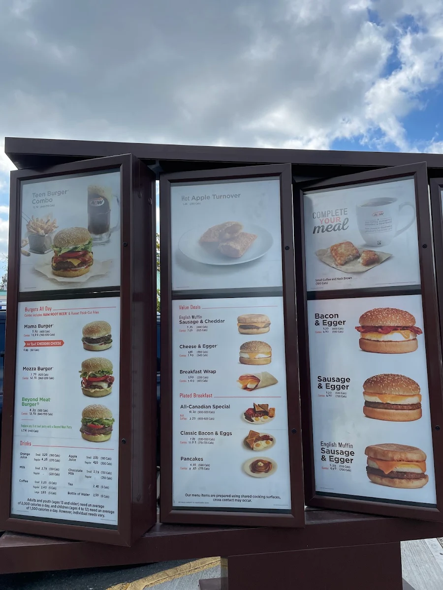 Menu, A&W Canada