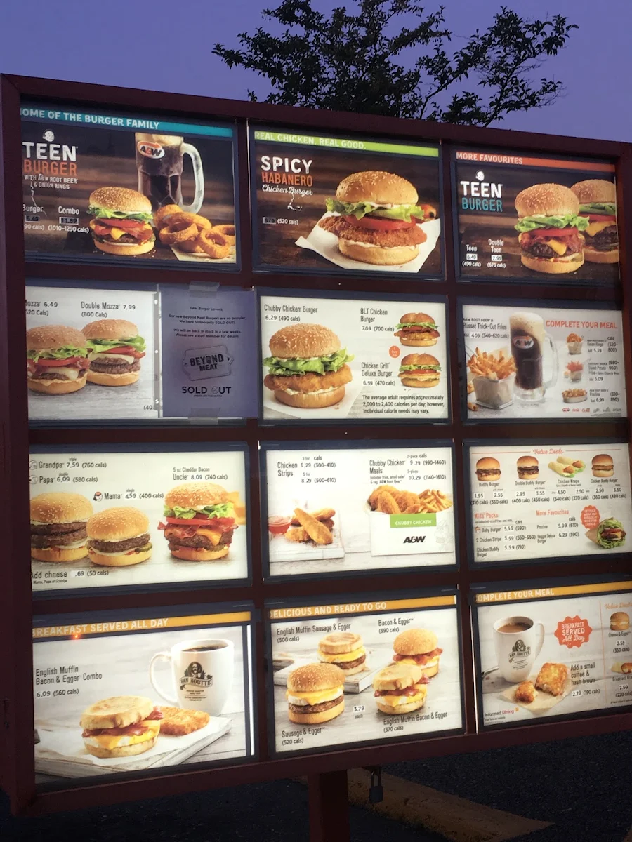 Menu, A&W Canada
