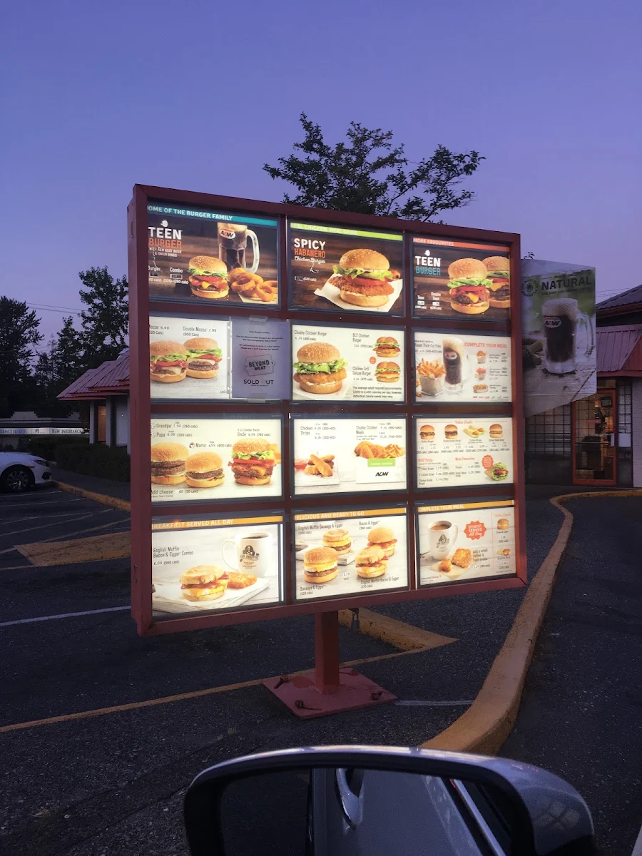 Menu, A&W Canada