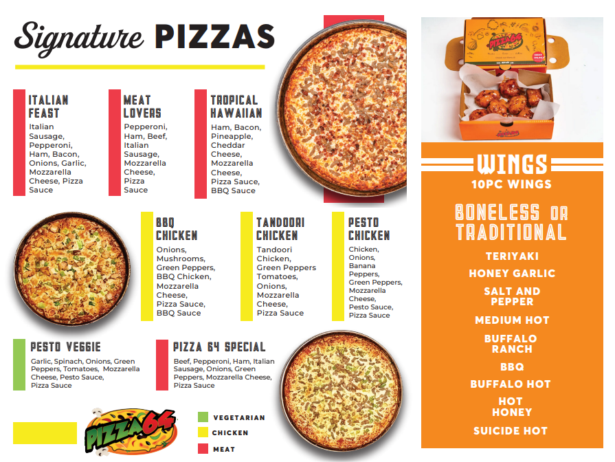 Menu, Pizza 64
