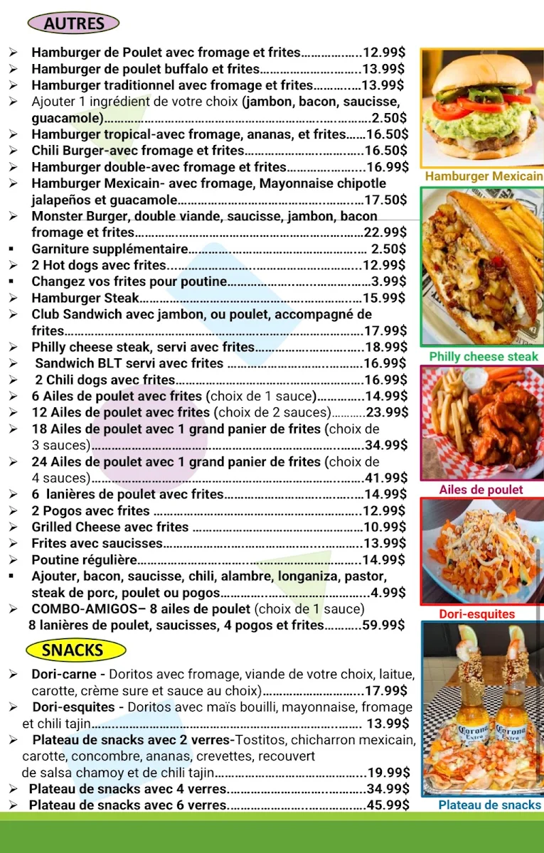 Menu, Don Cruz Cuisine Mexicaine