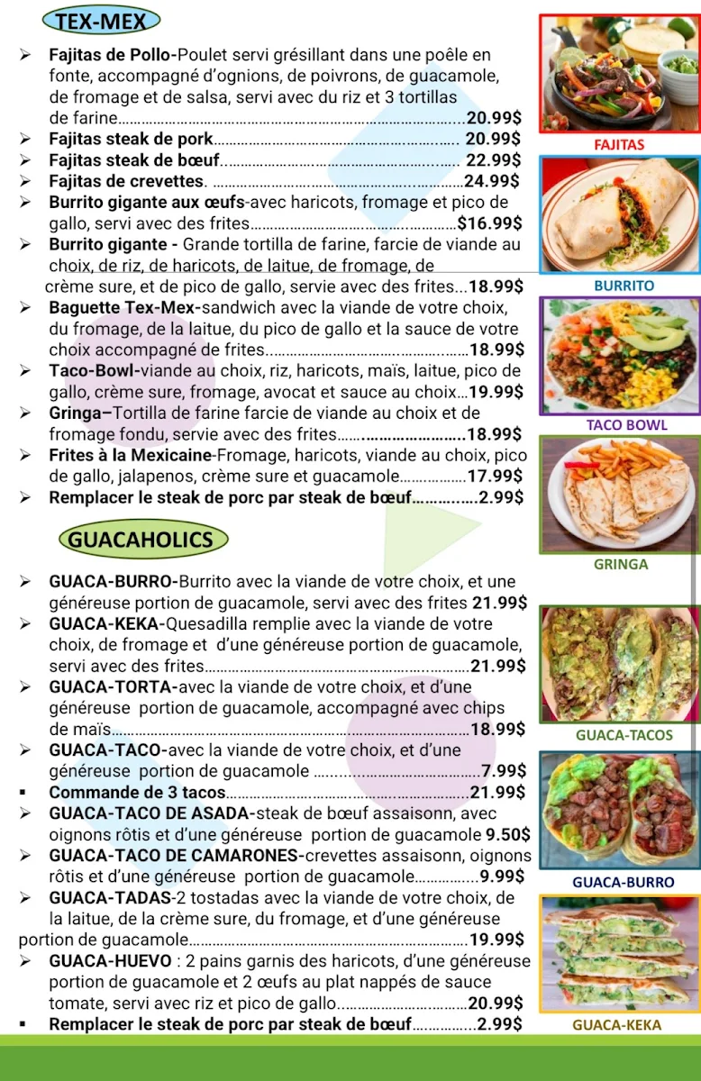 Menu, Don Cruz Cuisine Mexicaine