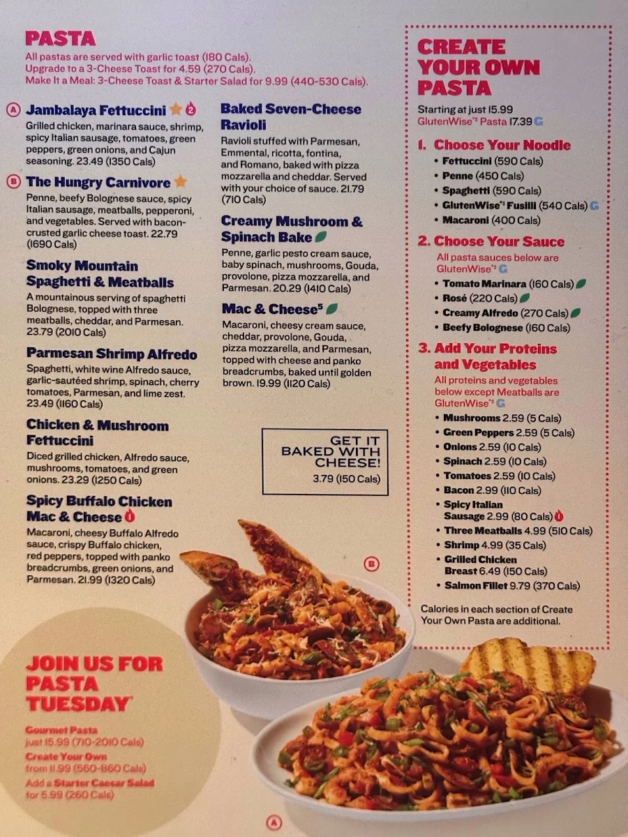 Menu, Boston Pizza