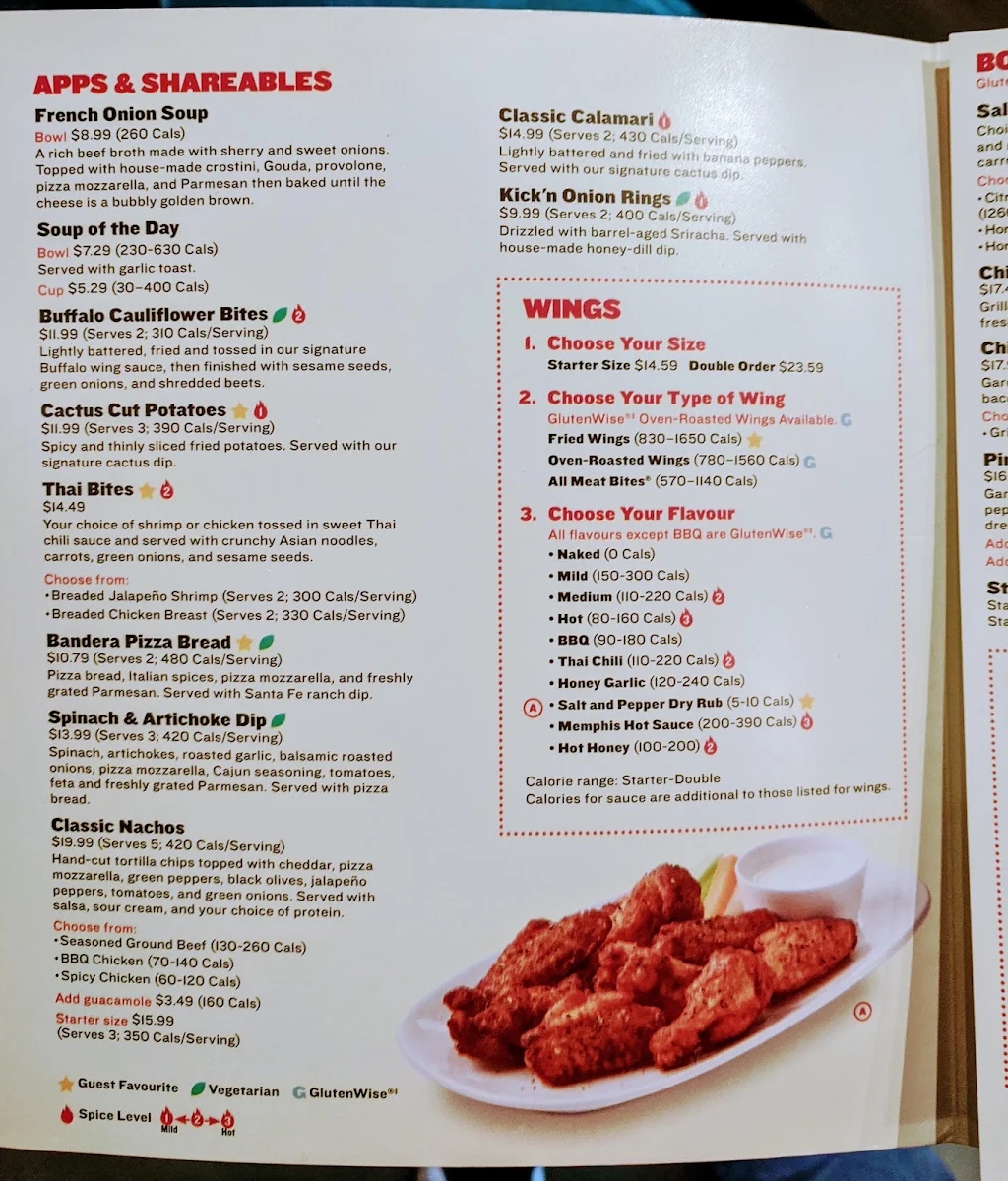 Menu, Boston Pizza