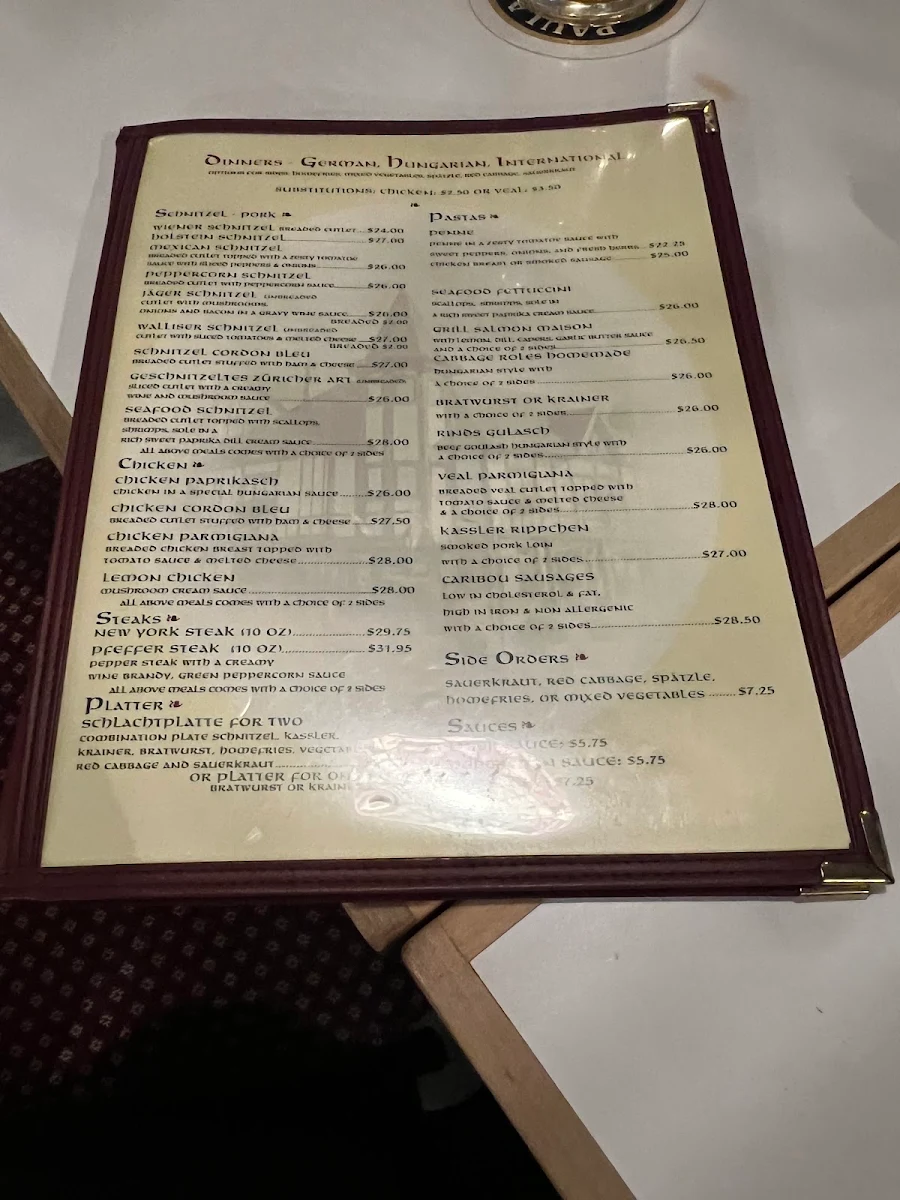 Menu, Sauter's Inn Restaurant