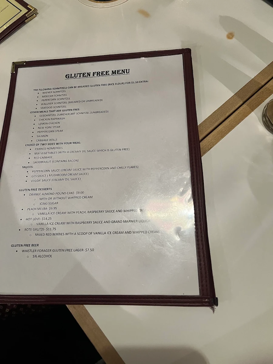 Menu, Sauter's Inn Restaurant