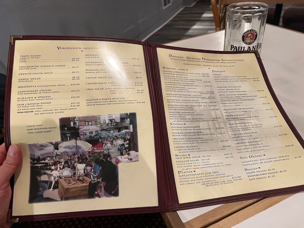 Menu, Sauter's Inn Restaurant