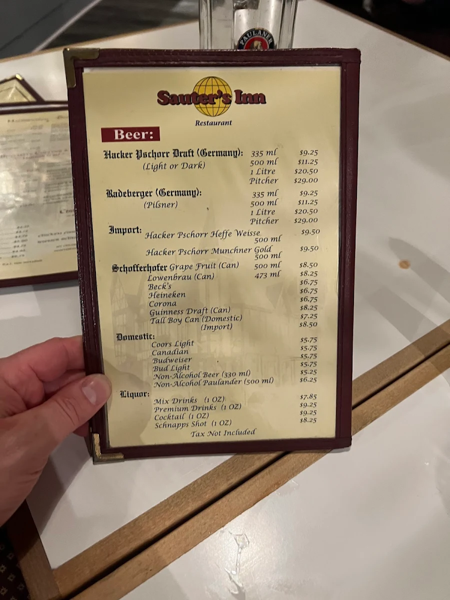 Menu, Sauter's Inn Restaurant