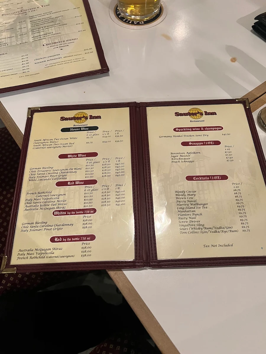 Menu, Sauter's Inn Restaurant