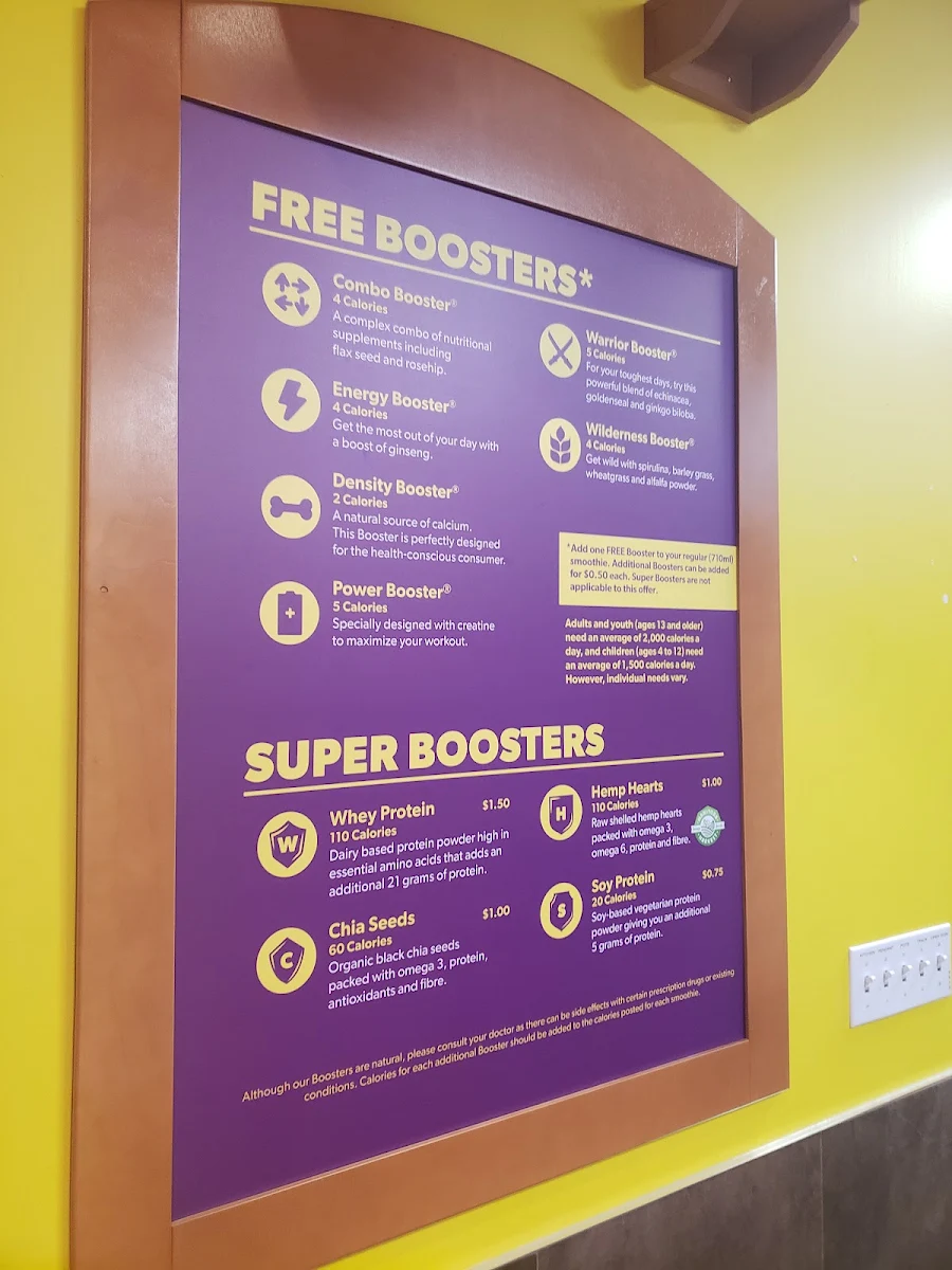 Menu, Booster Juice