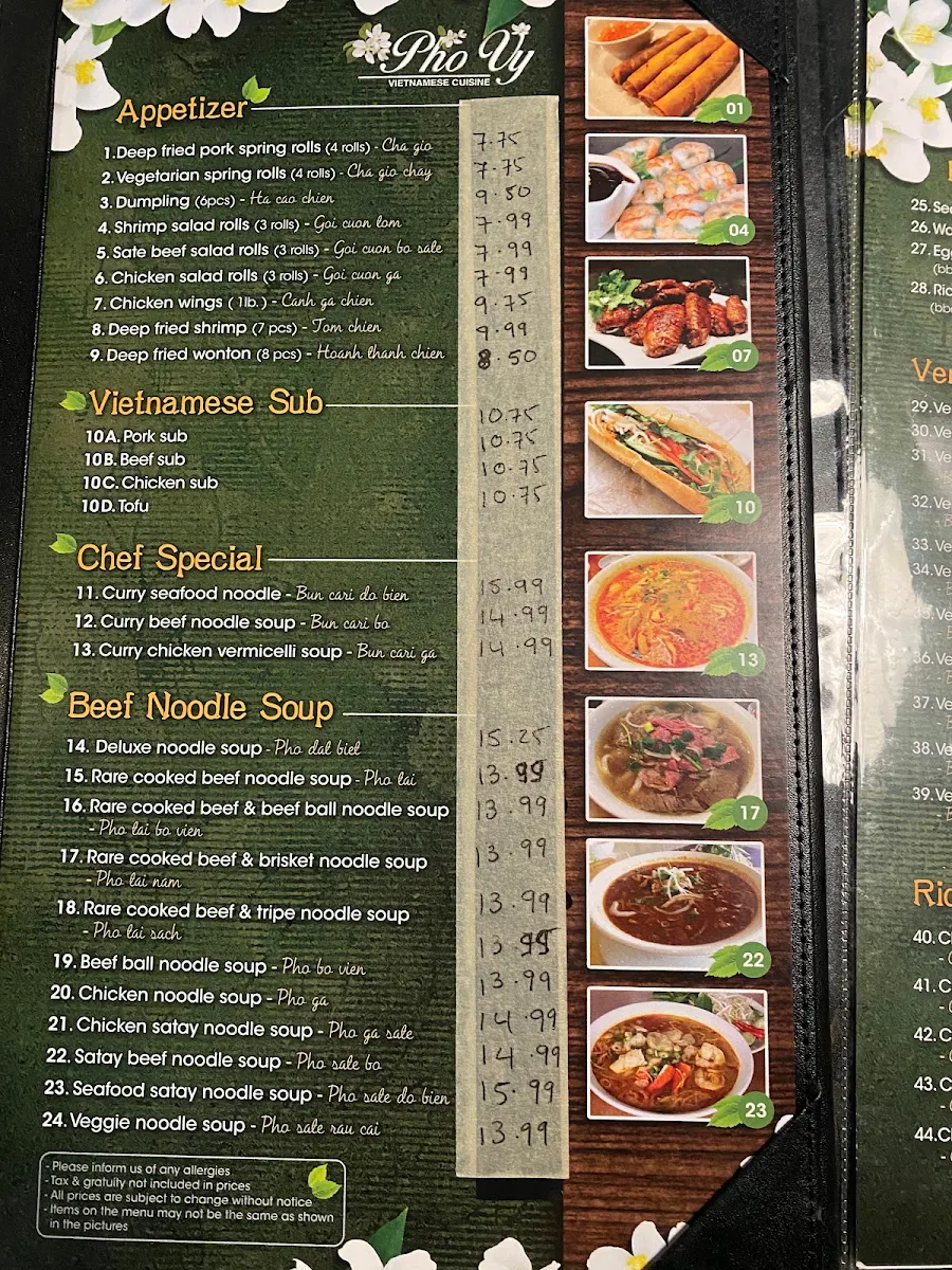 Menu, Pho Vy