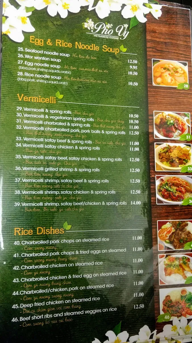 Menu, Pho Vy