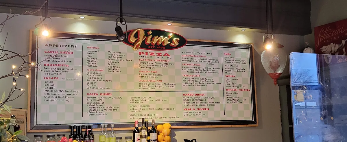 Menu, Jim's Pizza and Pasta