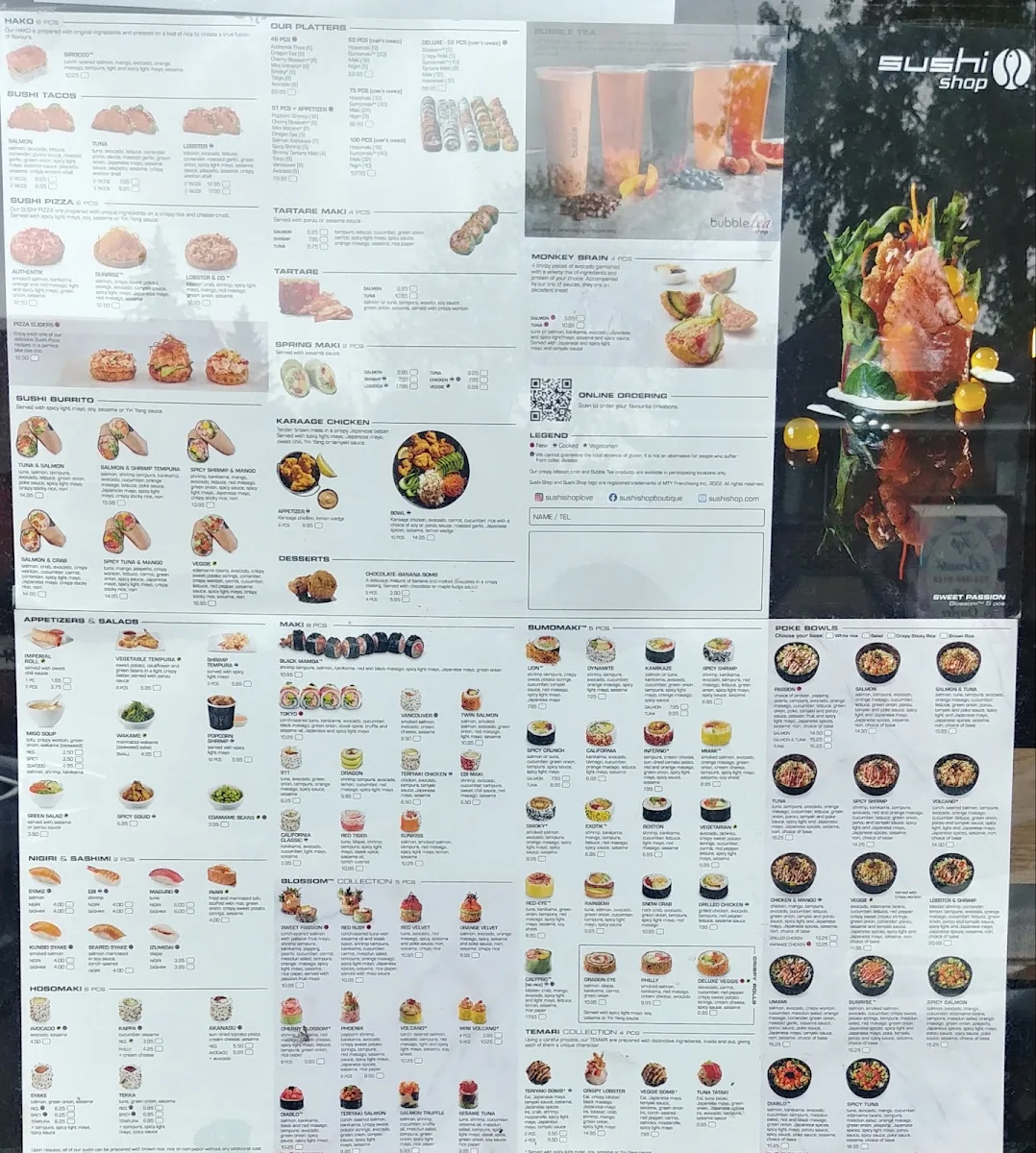 Menu, Sushi Shop Westminster