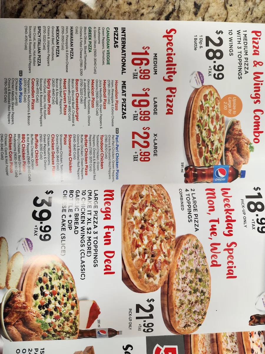 Menu, Pizza Depot
