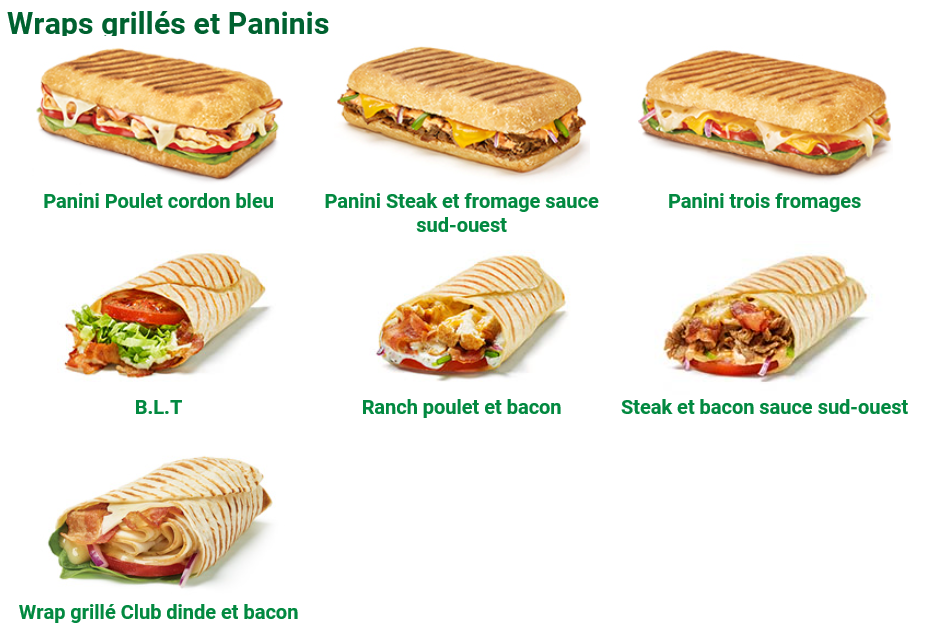 Menu, Subway
