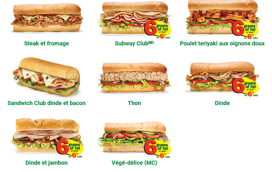 Menu, Subway