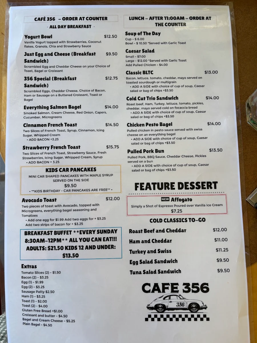 Menu, Café 356