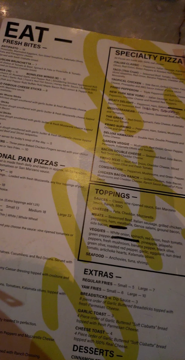 Menu, Pizza Hotline