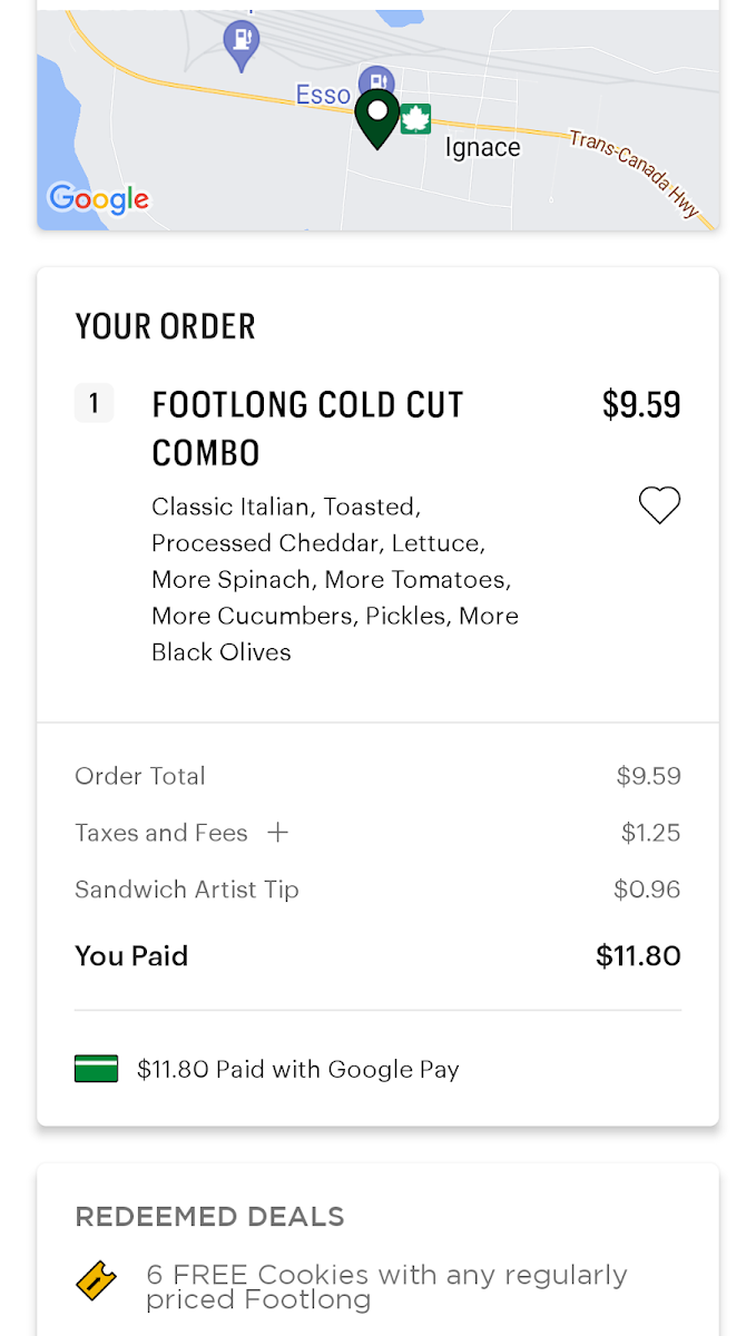 Menu, Subway