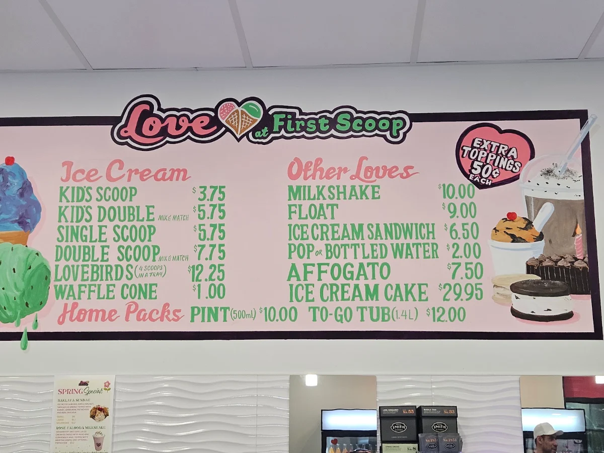Menu, Love at First Scoop & Coffee