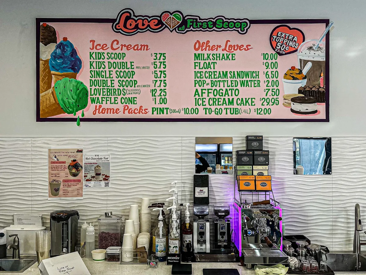 Menu, Love at First Scoop & Coffee