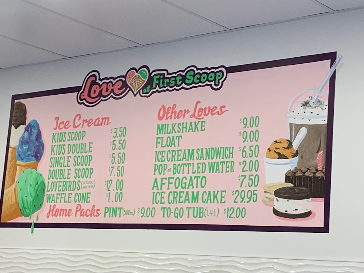 Menu, Love at First Scoop & Coffee
