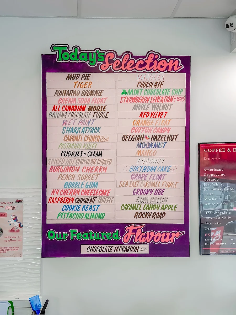 Menu, Love at First Scoop & Coffee