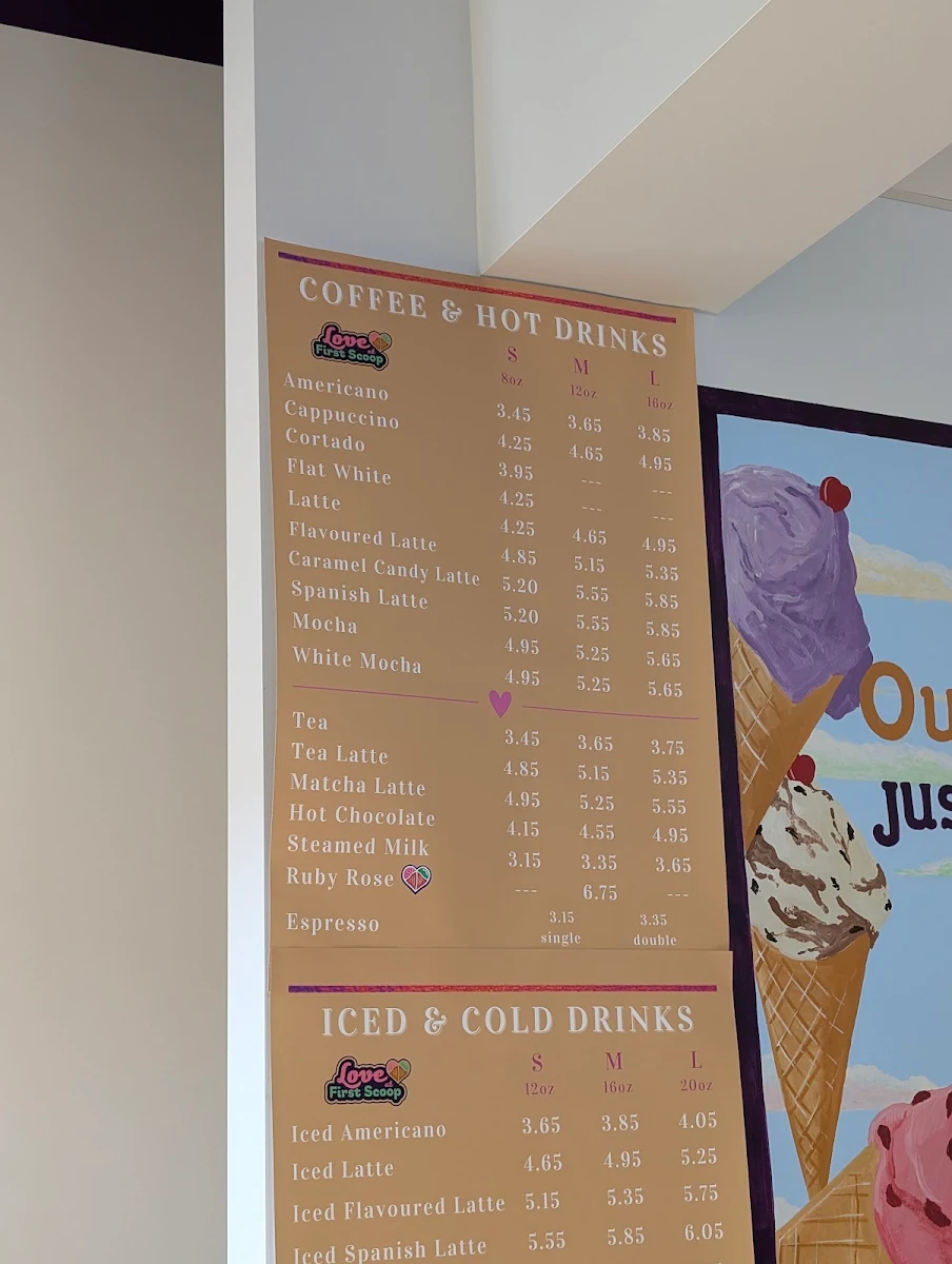 Menu, Love at First Scoop & Coffee