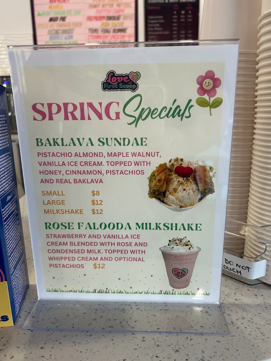 Menu, Love at First Scoop & Coffee