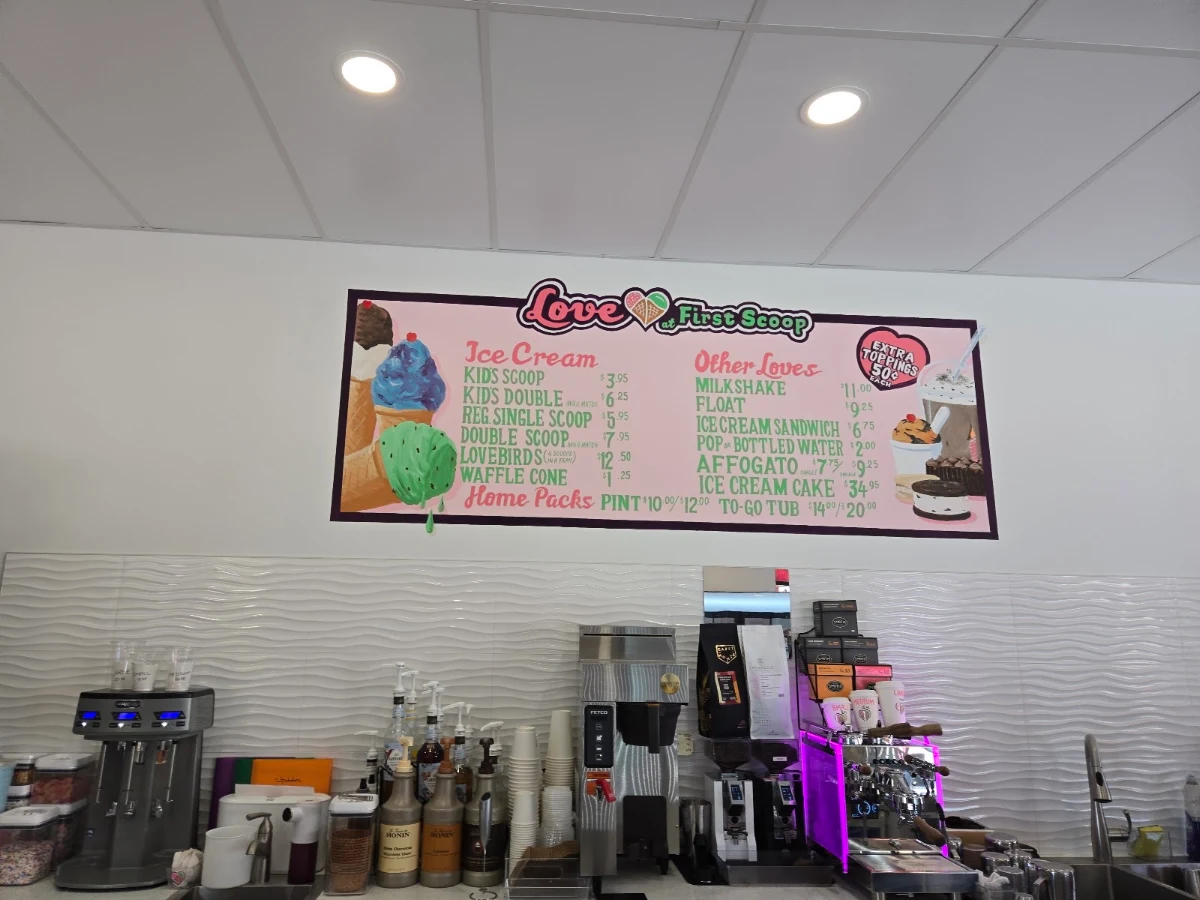 Menu, Love at First Scoop & Coffee
