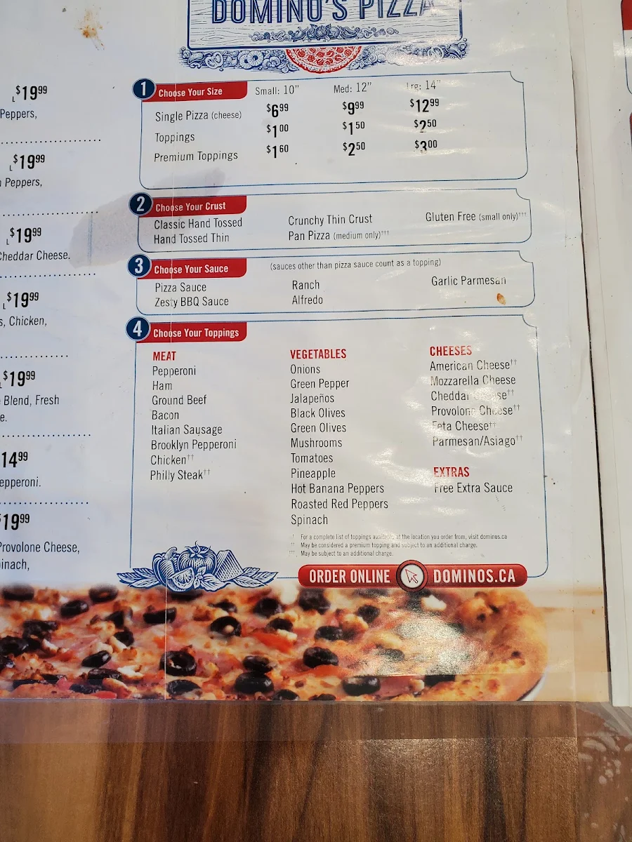 Menu, Domino's Pizza