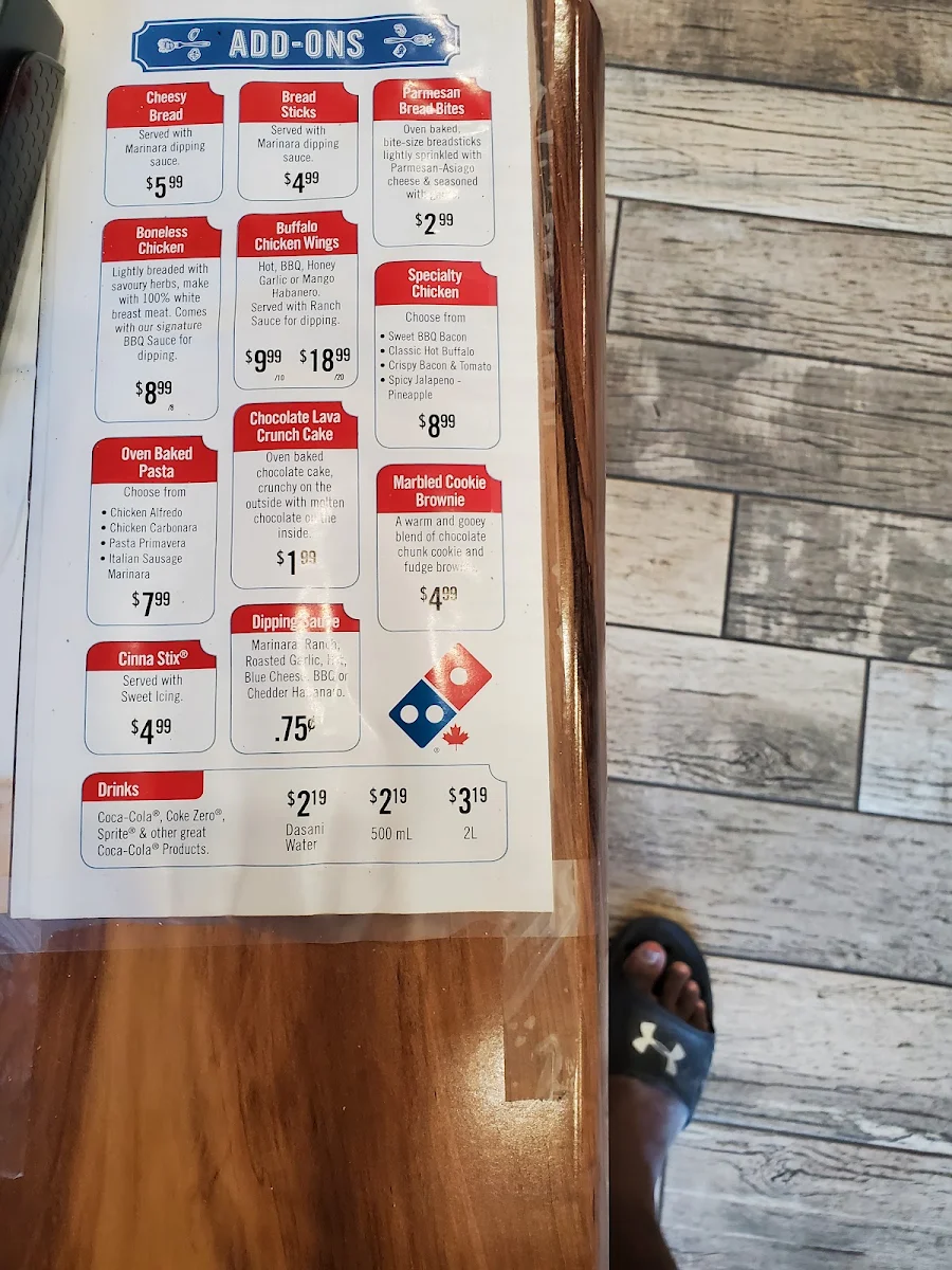 Menu, Domino's Pizza