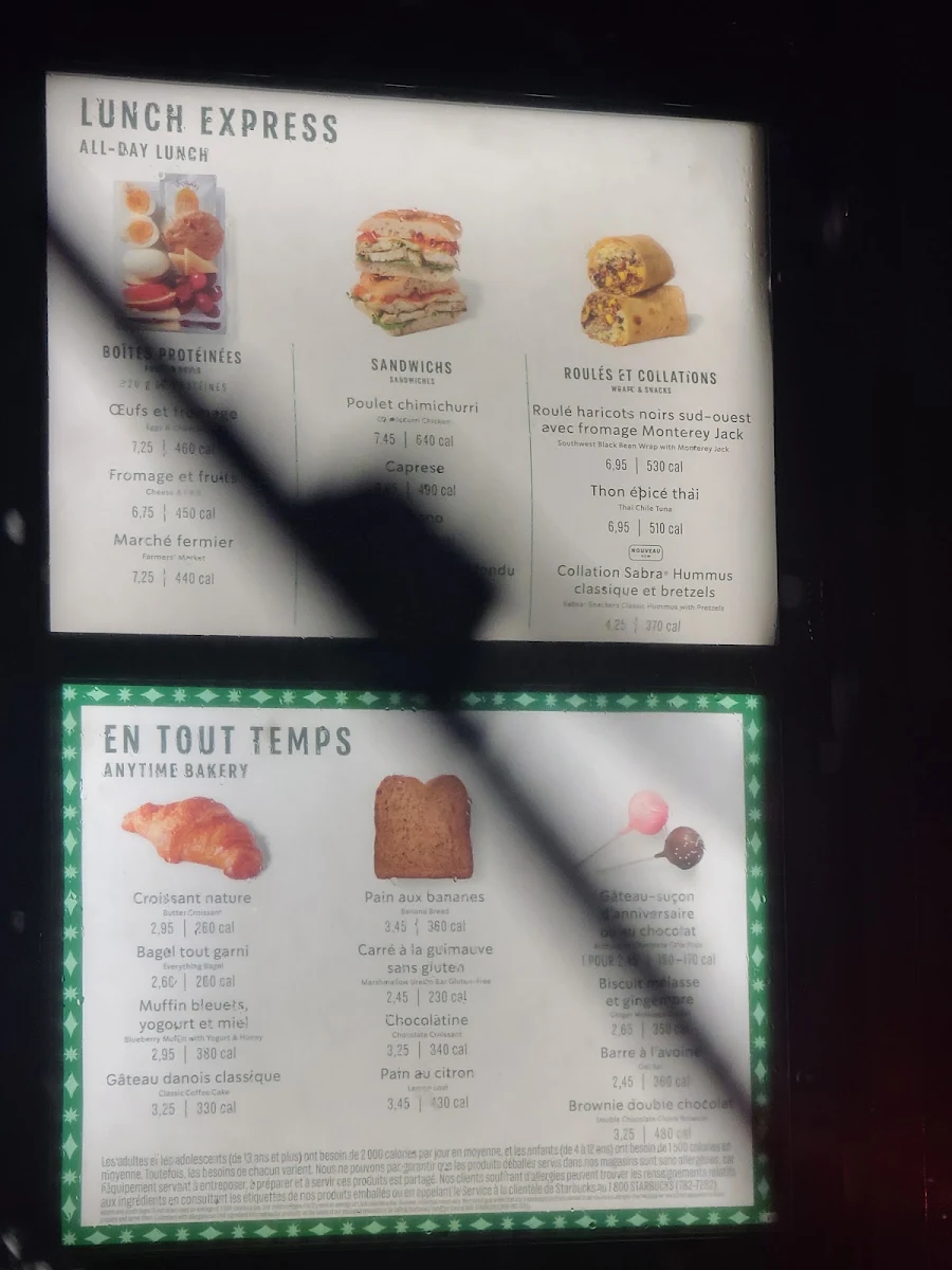 Menu, Starbucks Coffee Company